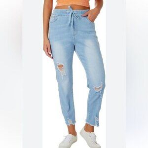 YMI Womens Distressed Jogger Jeans Size 1X Light Blue